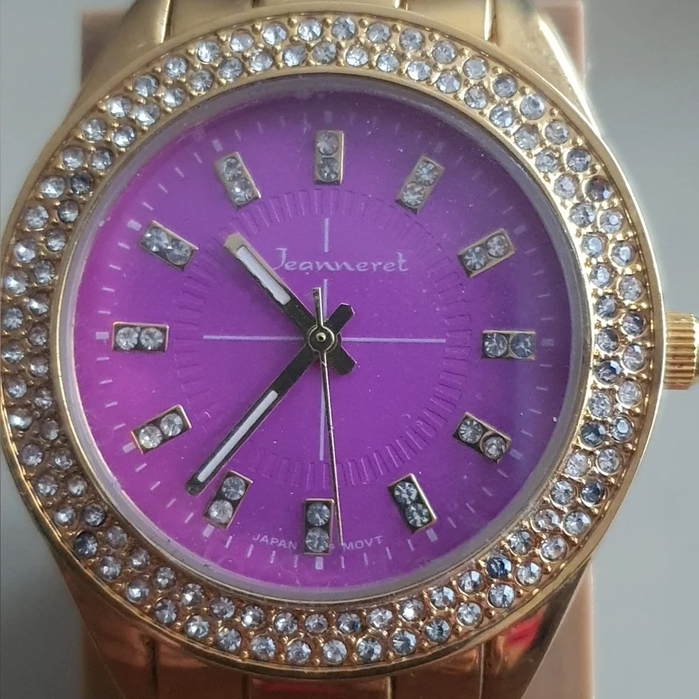 🦋10/$20🦋 Jeanneret Goldtone/Pink Rhinestone Stainless Steel Women's Watch.